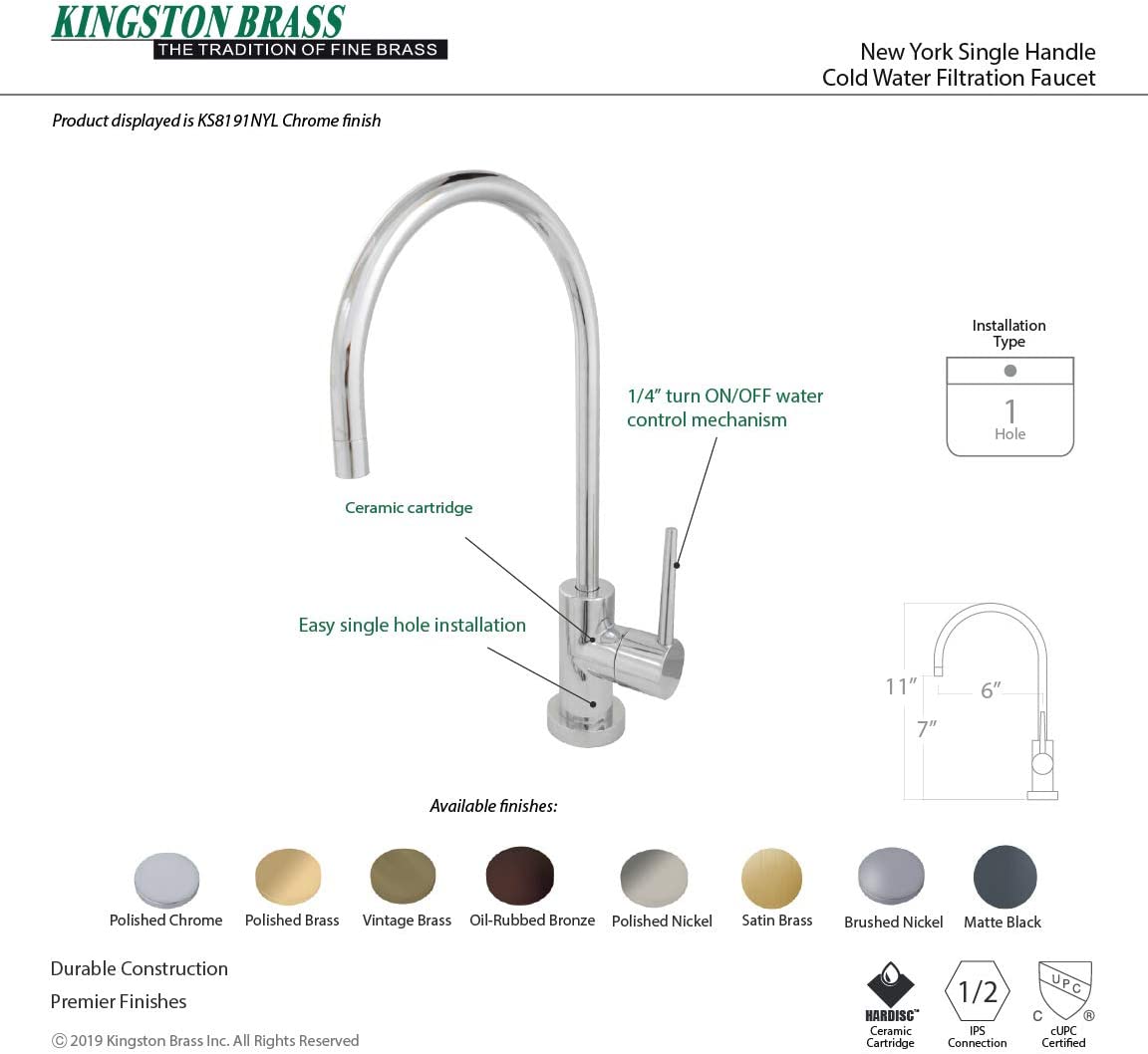 Kingston Brass KS8190NYL New York Water Filtration Faucet, Matte Black