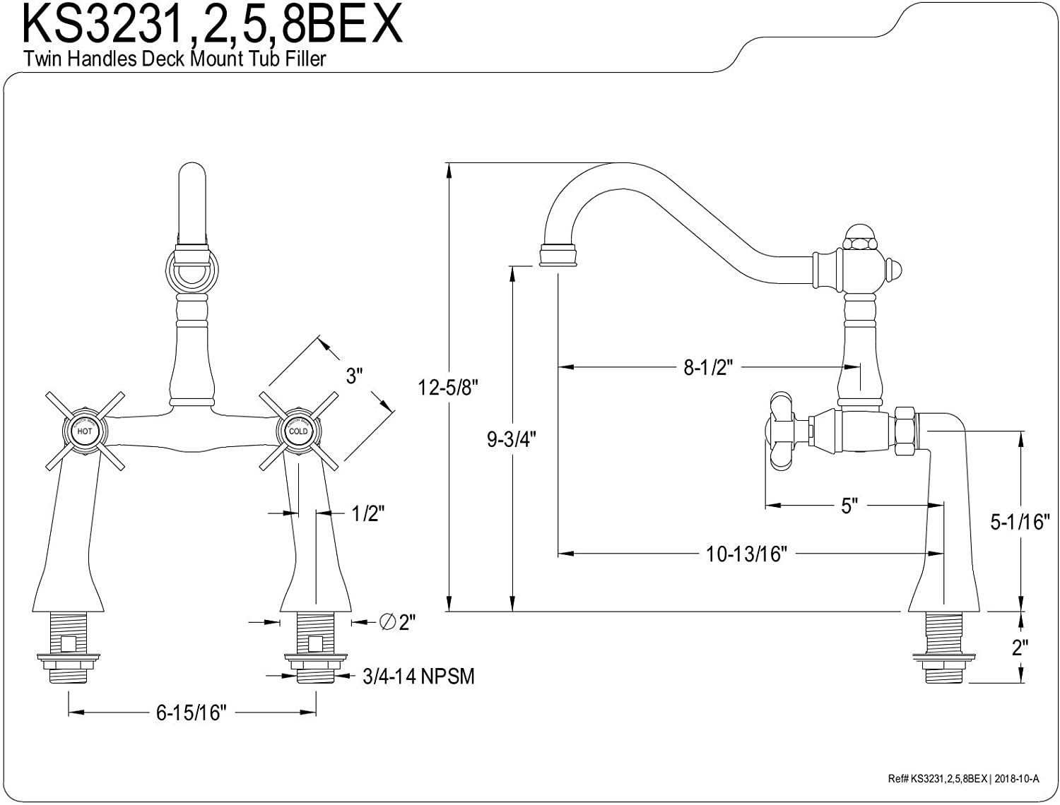 Kingston Brass KS3238BEX Essex Clawfoot Tub Faucet, Brushed Nickel