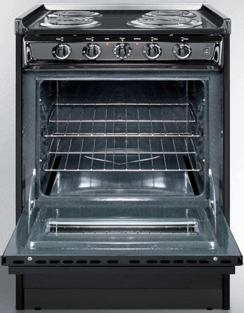 Summit TEM610CR 24&#34;&#34; Slide-In Electric Range with 4 Coil Elements 2.92 cu. ft. Capacity Chrome Drip Pans and Storage Compartment in Black