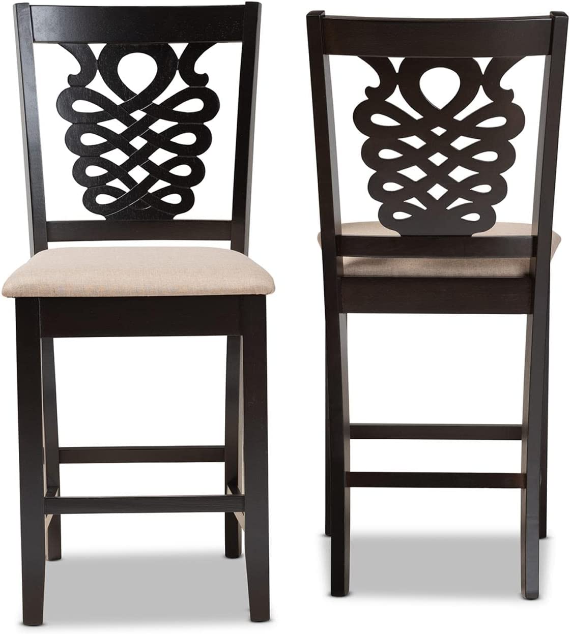 Baxton Studio Gervais Modern and Contemporary Transitional Sand Fabric Upholstered and Dark Brown Finished Wood 2-Piece Counter Stool Set