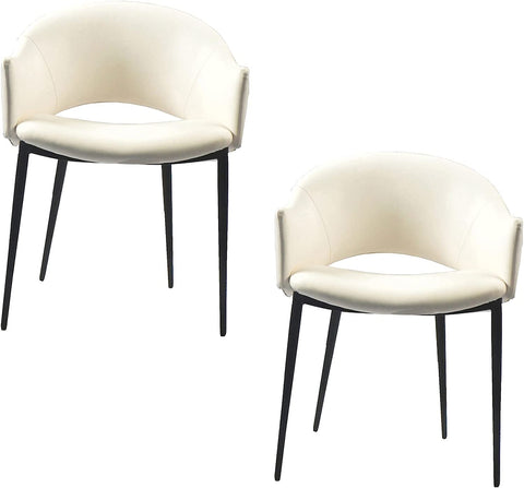 Puff Paste Harmony Cognac Cream Simily Upholstery Dining Chair with Conic Legs (Set of 2)