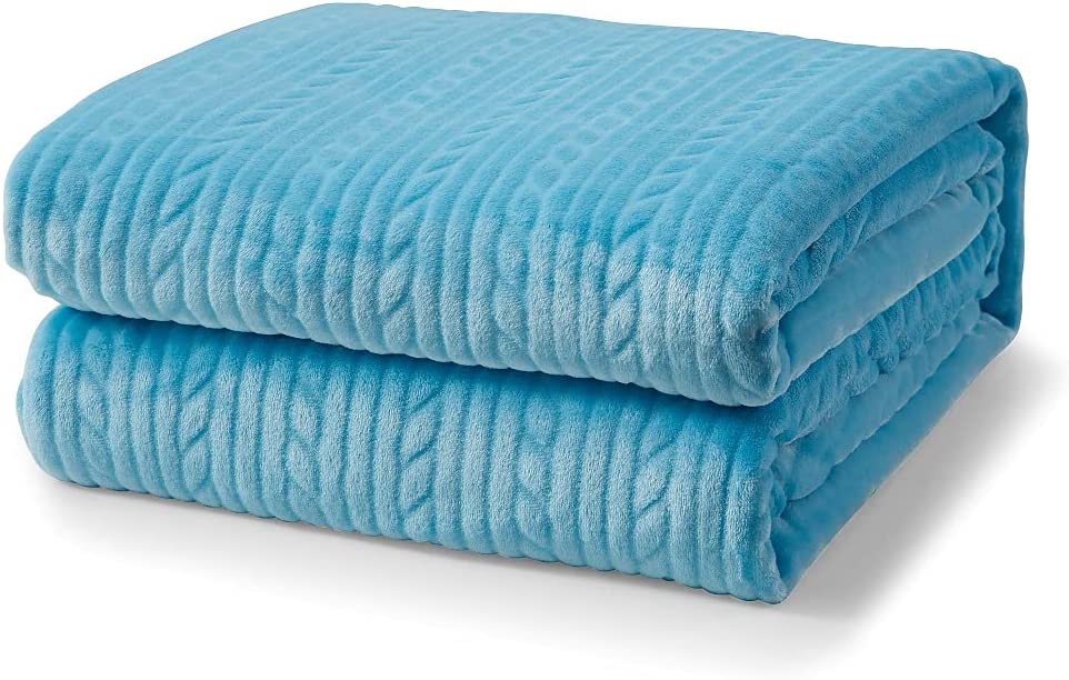 Blue Embossed Twin Blanket 60inchx80inch Polyester
