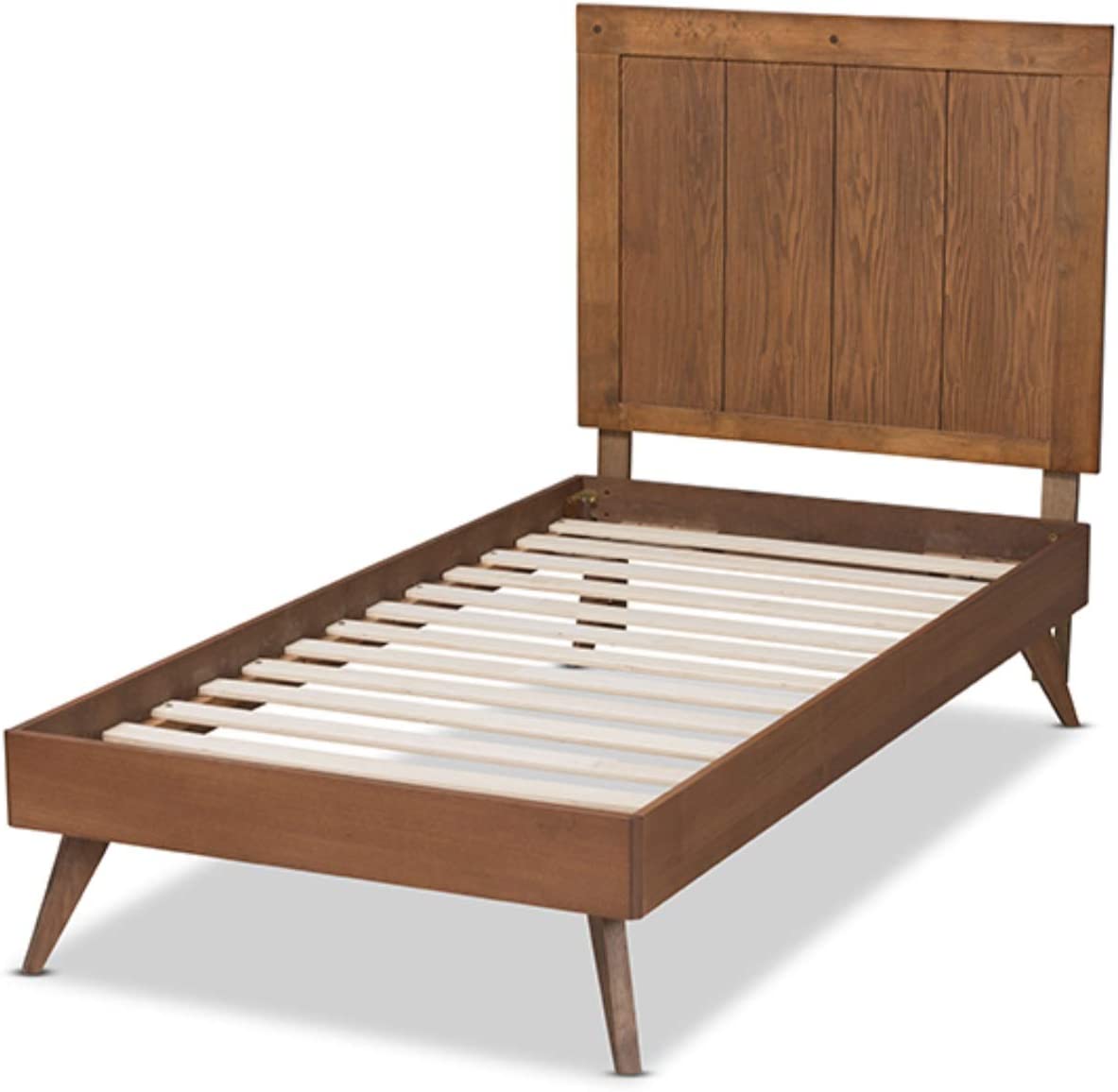 Baxton Studio Amira Mid-Century Modern Transitional Ash Walnut Finished Wood Twin Size Platform Bed