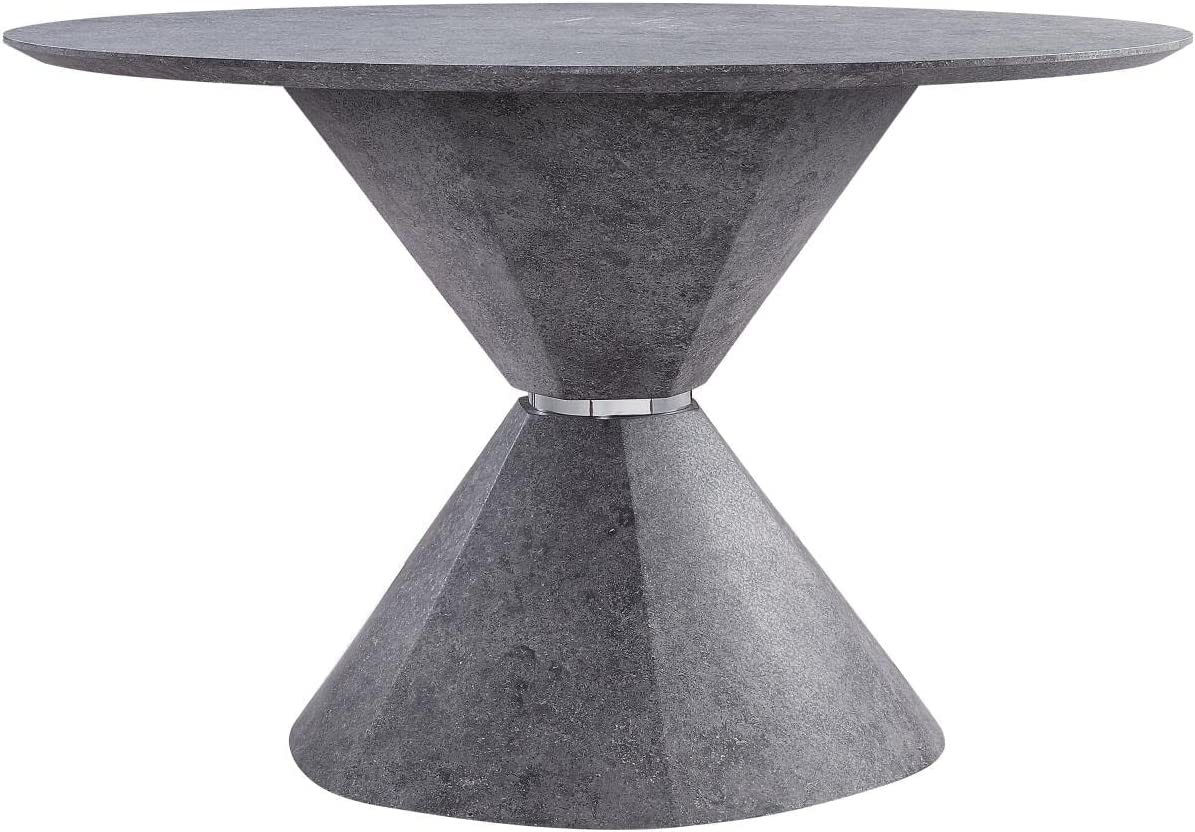 Acme Furniture Round Dining Table with Single Pedestal, Faux Concrete