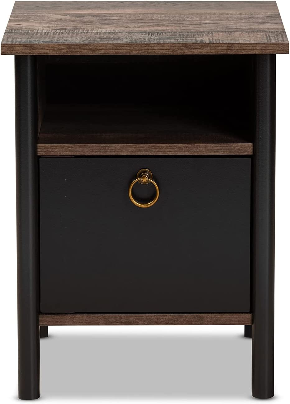 Baxton Studio Vaughan Modern and Contemporary Two-Tone Rustic Brown and Black Finished Wood Nightstand