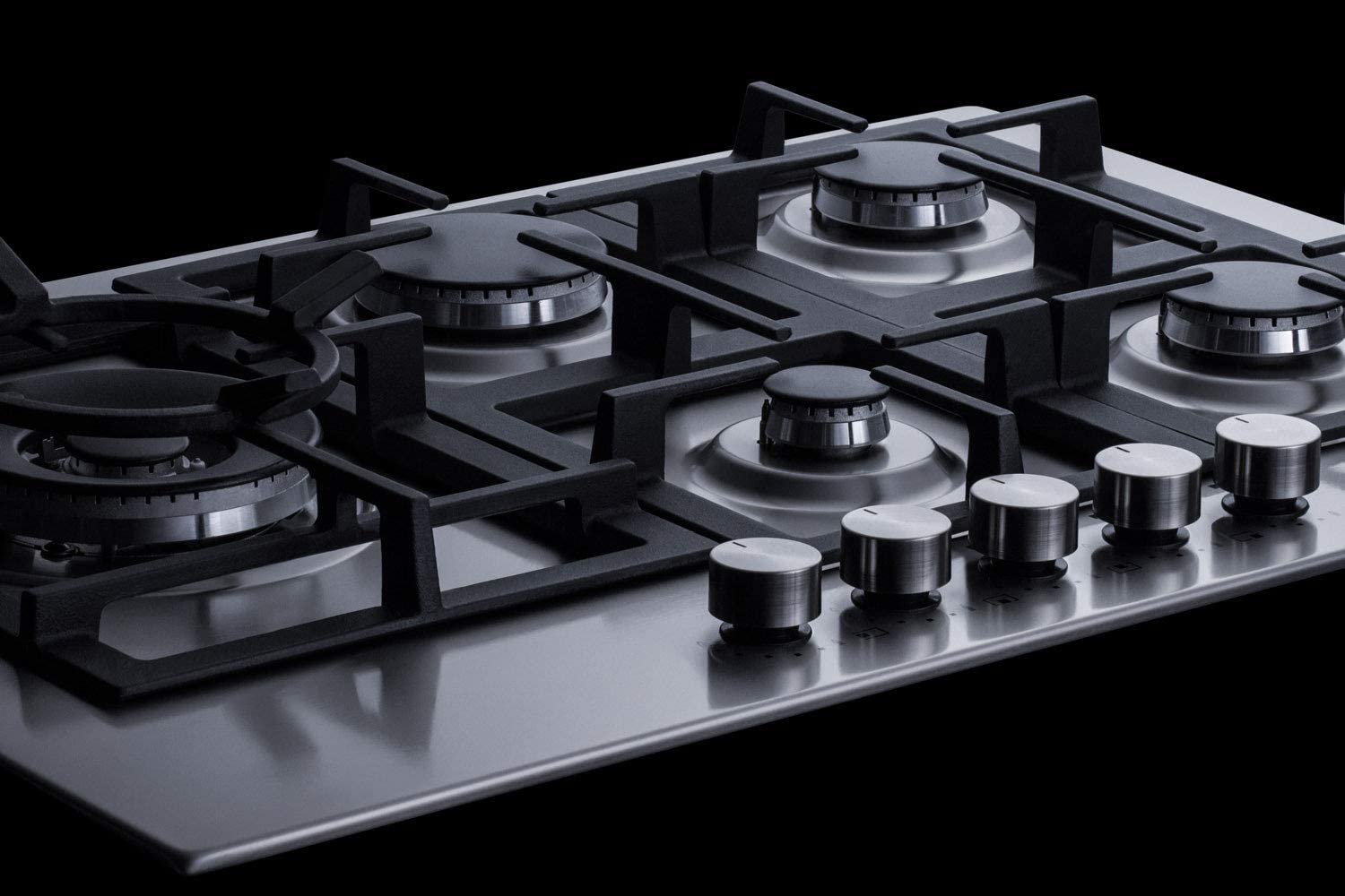 Summit Appliance GCJ5SS 30&#34; Wide 5-Burner Gas Cooktop, Stainless Steel Surface, Sealed Burners, Smooth Edge Design, Push-to-Turn Knobs, Thermocouple Flame Failure Protection, Conversion Kit Included