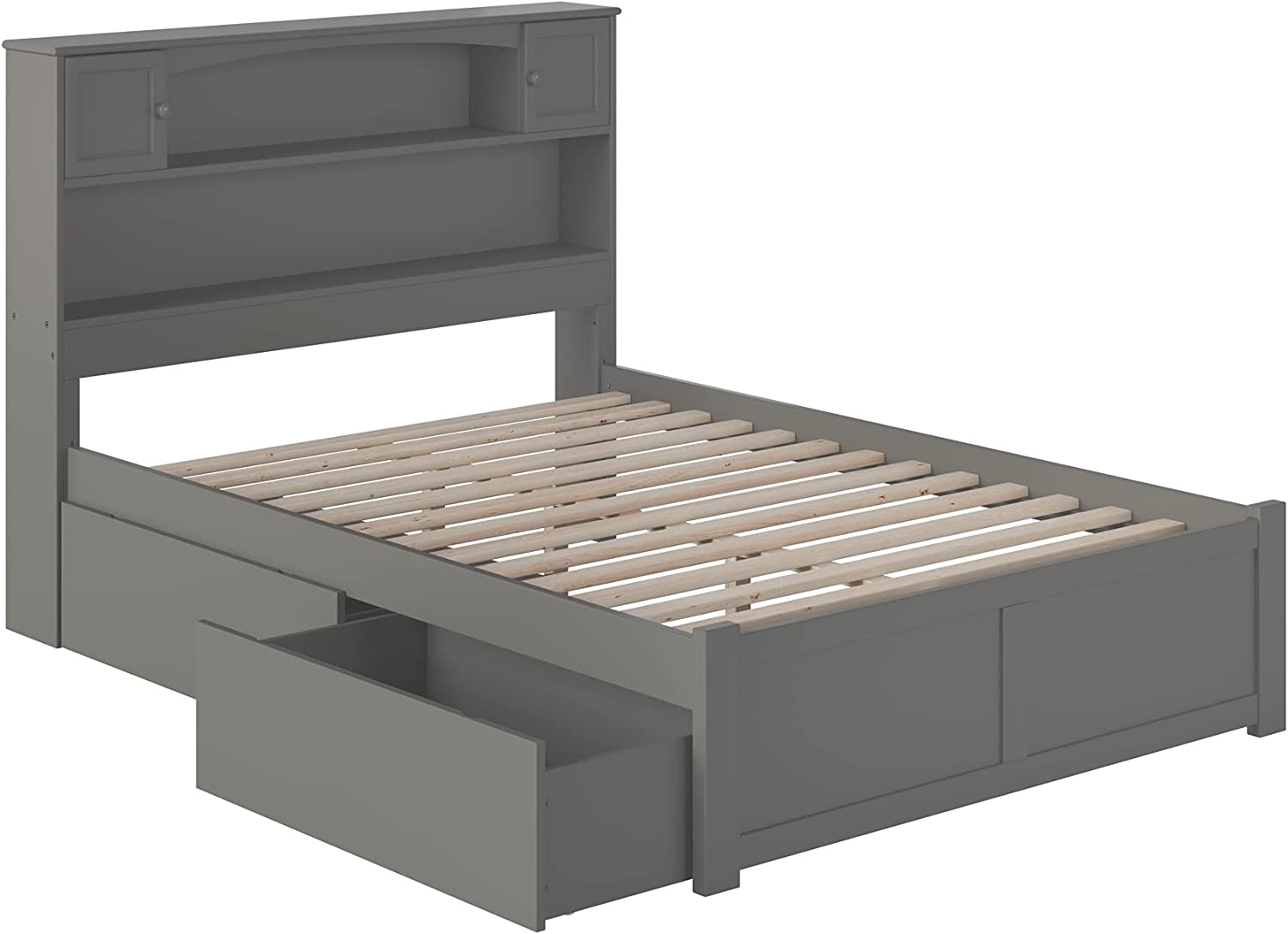 AFI Newport Platform Flat Panel Footboard and Turbo Charger with Urban Bed Drawers, Full, Grey