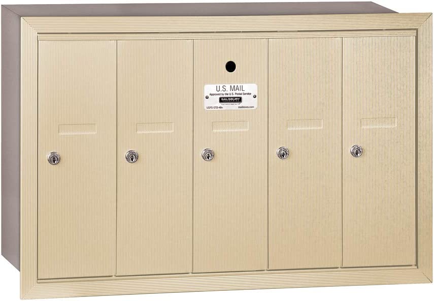 Salsbury Vertical Mailbox - 5 Doors - Sandstone - Recessed Mounted - USPS Access