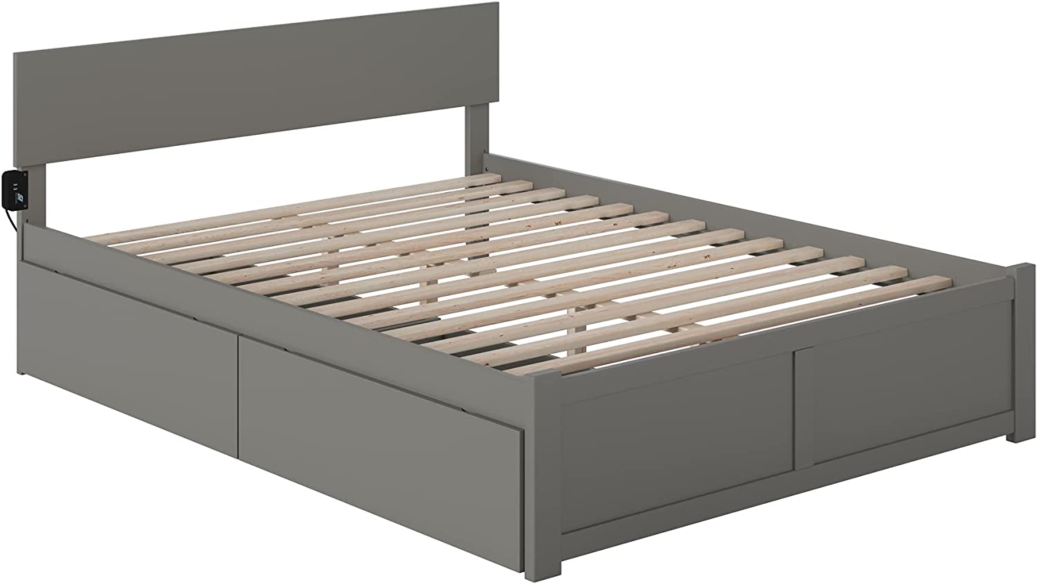 Orlando King Platform Bed with Flat Panel Footboard and Turbo Charger with Urban Bed Drawers in Grey