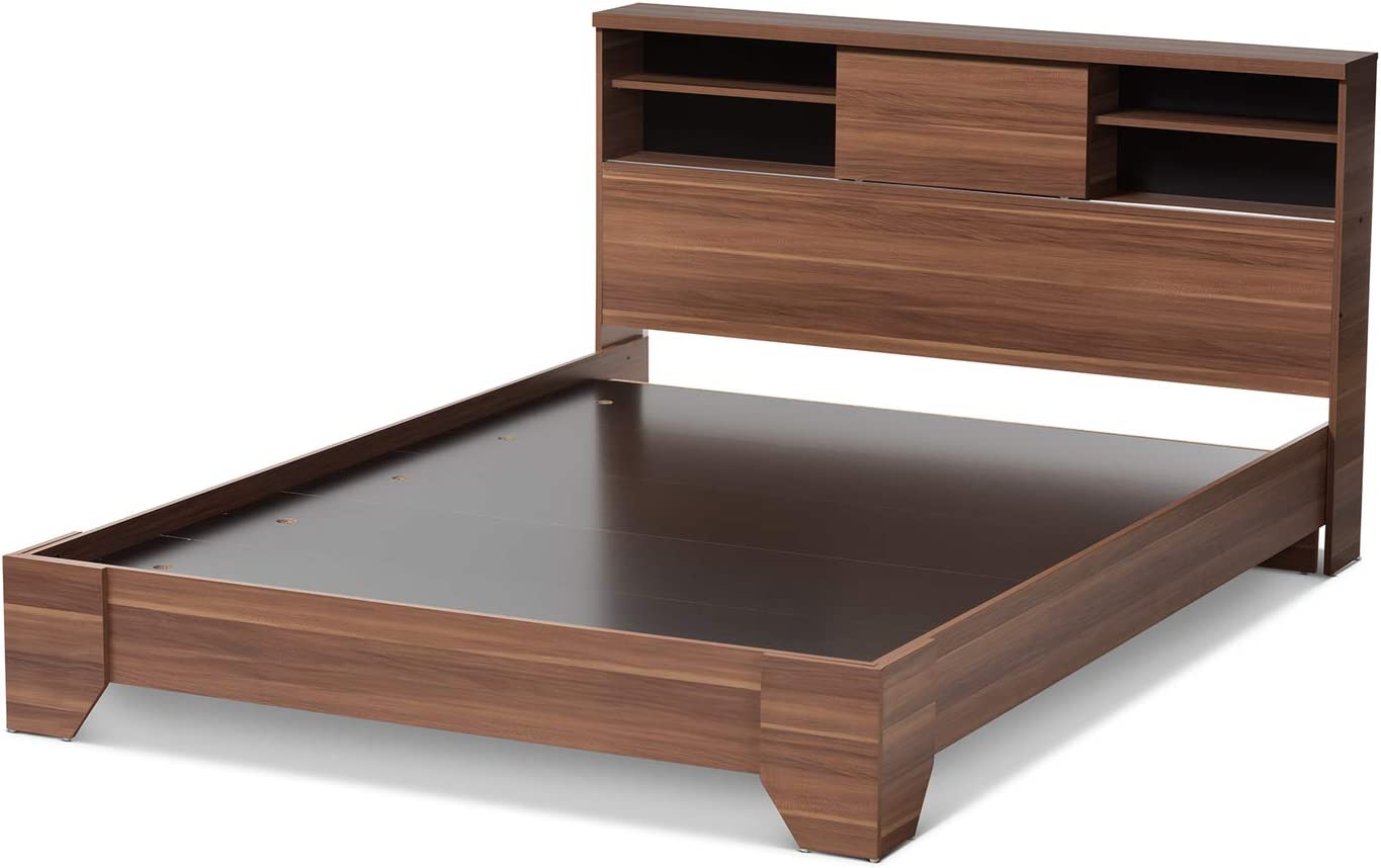 Baxton Studio Vanda Modern and Contemporary Two-Tone Walnut and Black Wood Queen Size Platform Bed