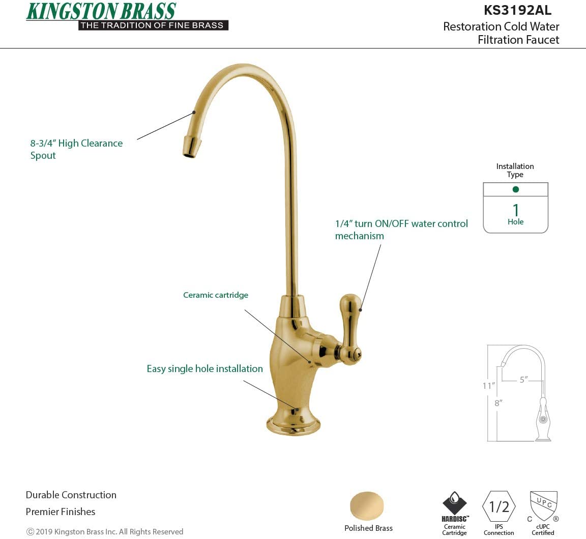 Kingston Brass KS3193AL Restoration Single Handle Water Filtration Faucet, Antique Brass