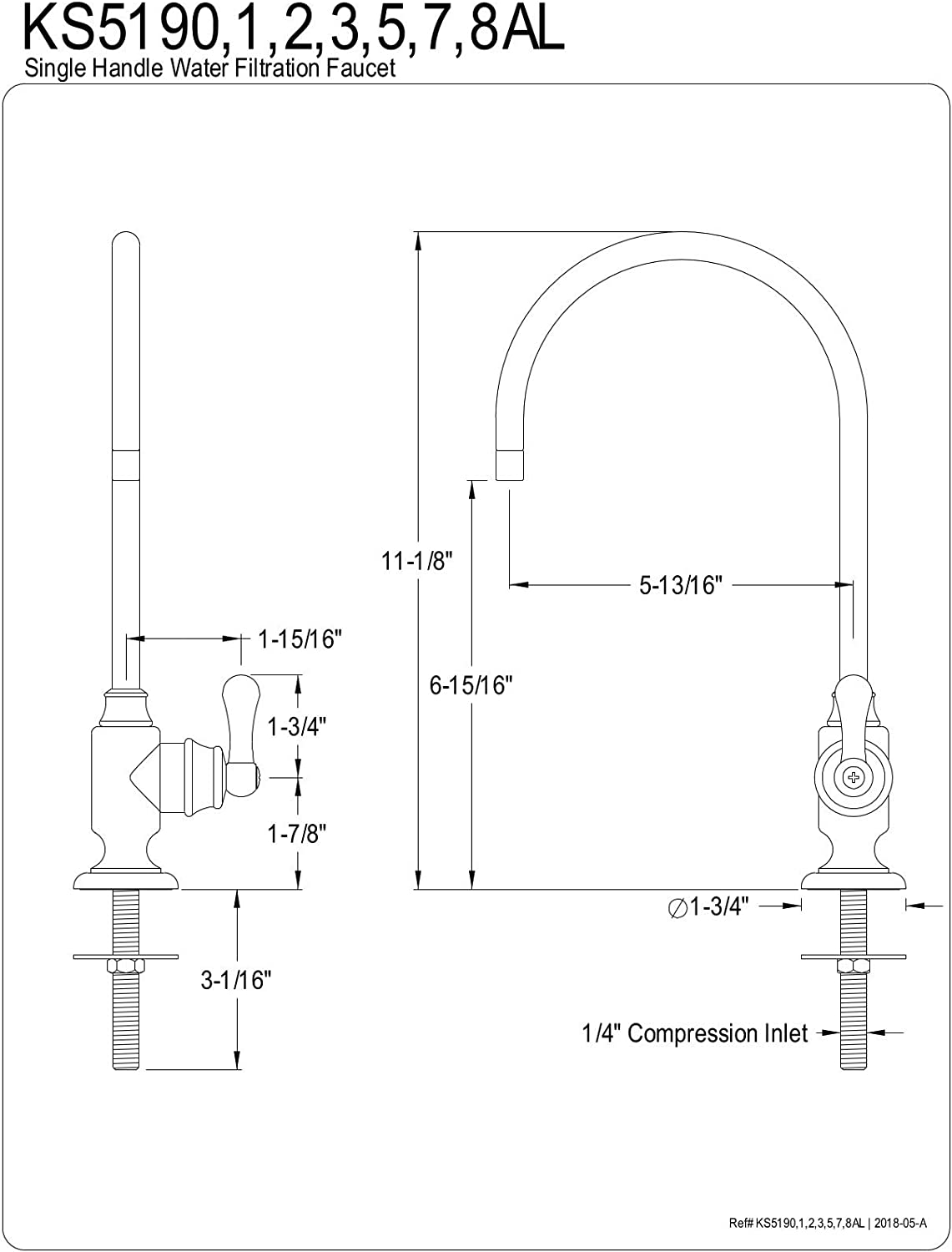 Kingston Brass KS5190AL Royale Water Filtration Faucet, Matte Black