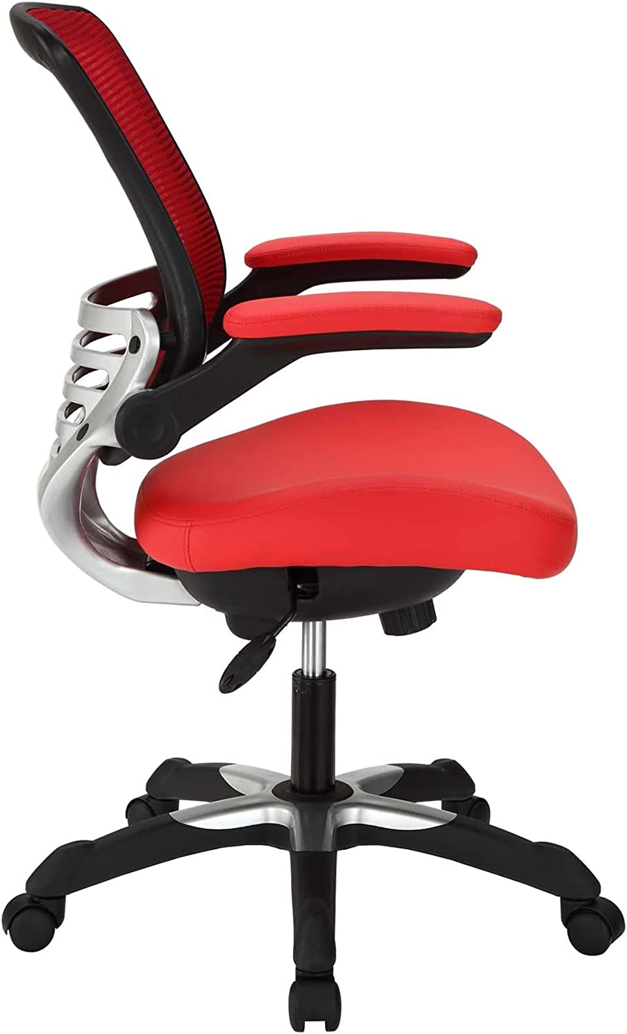 Modway Edge Mesh Back and White Vinyl Seat Office Chair With Flip-Up Arms - Computer Desks in Red