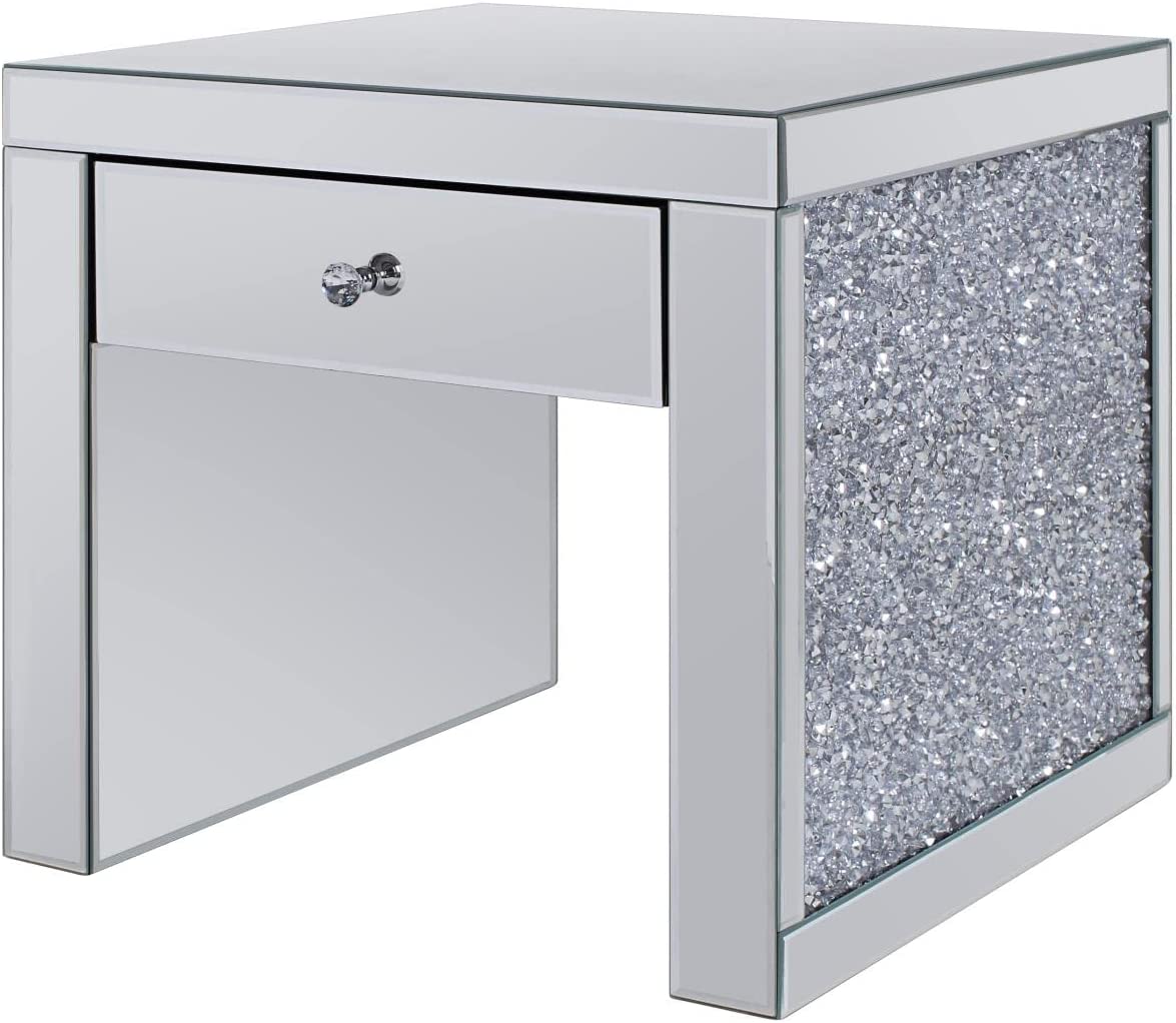 ACME Noralie End Table - - Mirrored &amp; Faux Diamonds