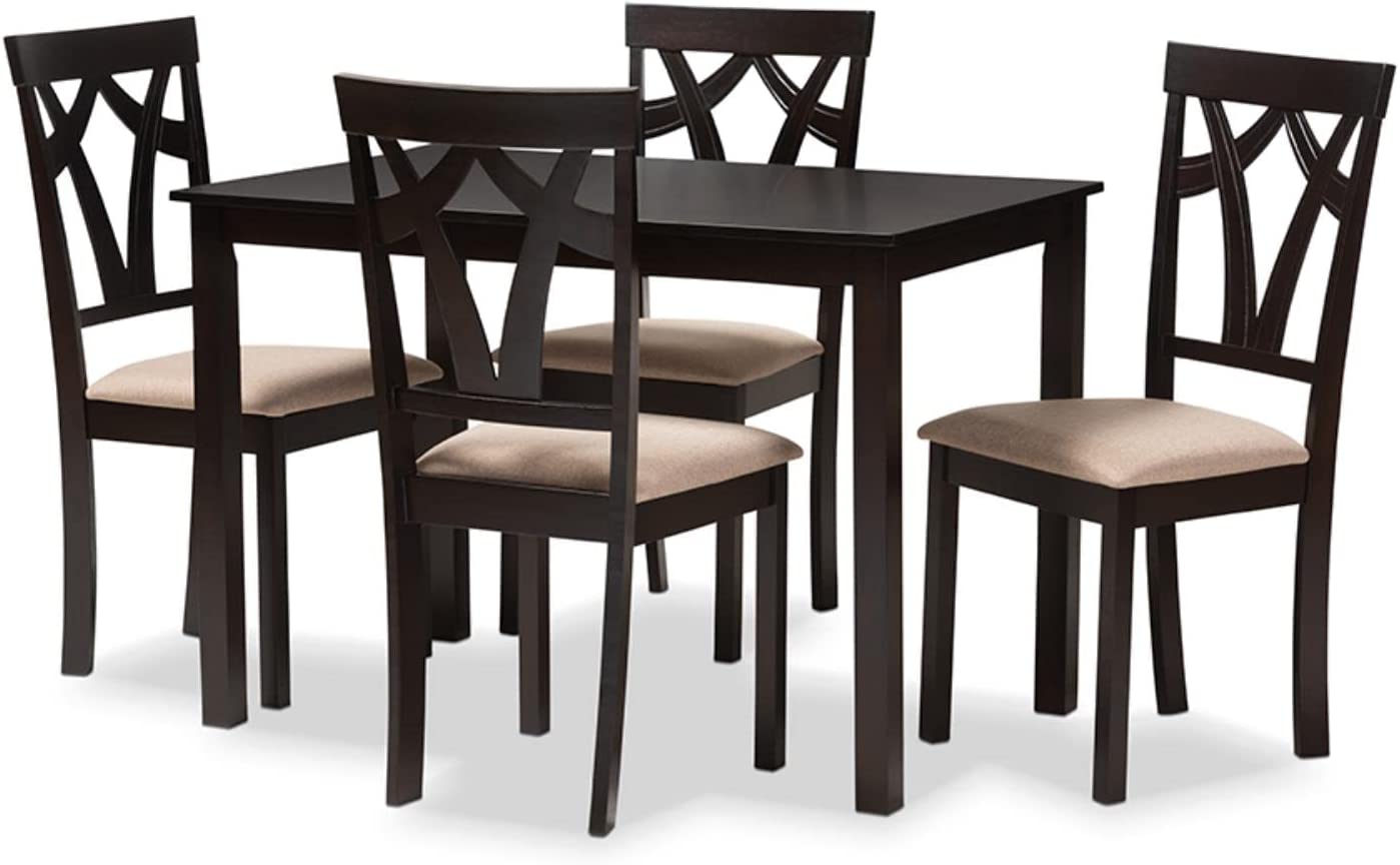 Baxton Studio Sylvia Modern and Contemporary Espresso Brown Finished and Sand Fabric Upholstered 5-Piece Dining Set