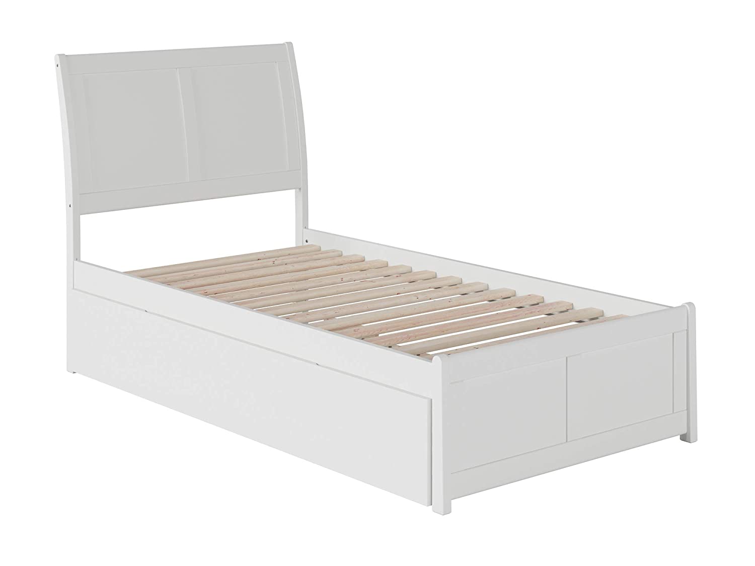 AFI Portland Platform Bed with Matching Footboard and Turbo Charger with Twin Extra Long Trundle, XL, White