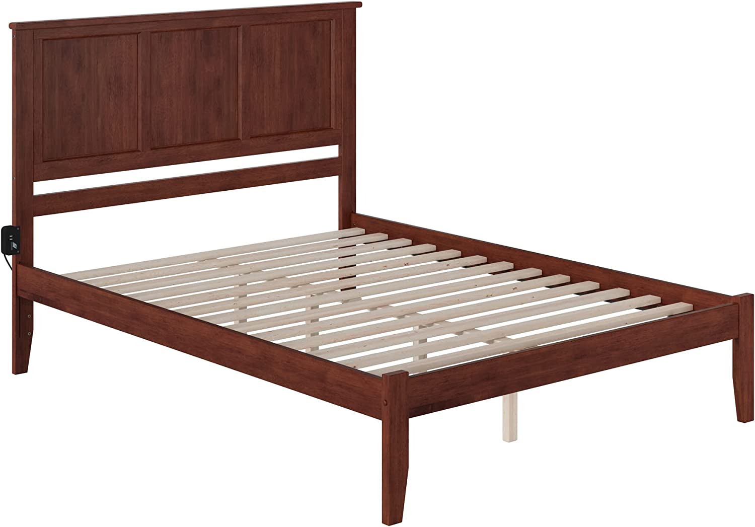 AFI Madison Platform Bed with Open Footboard and Turbo Charger, Queen, Walnut