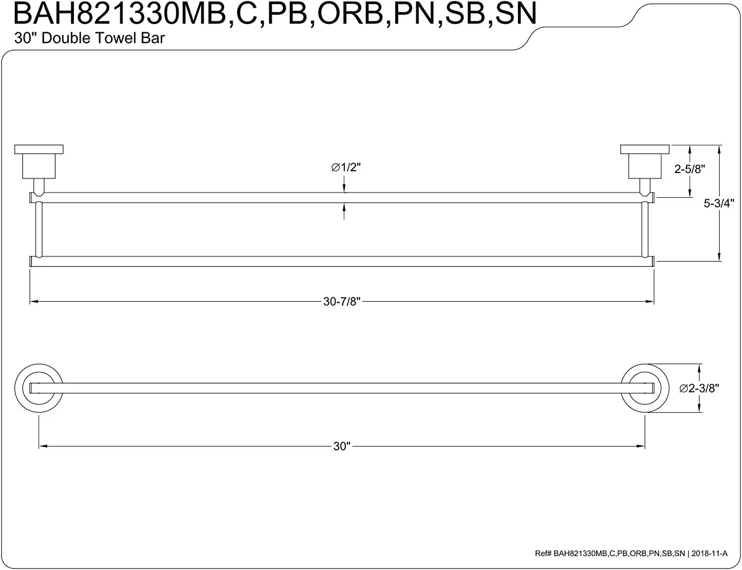 Kingston Brass BAH821330SB Concord 30-Inch Double Towel Bar, Brushed Brass