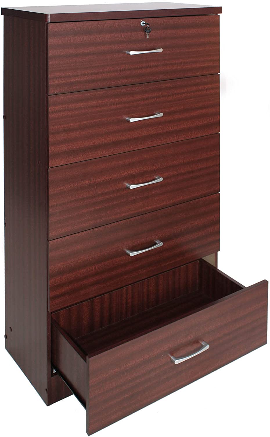 Better Home Products Olivia Super Jumbo 5 Drawer Chest with Metal Gliding Rails (SLD5 Tobacco)