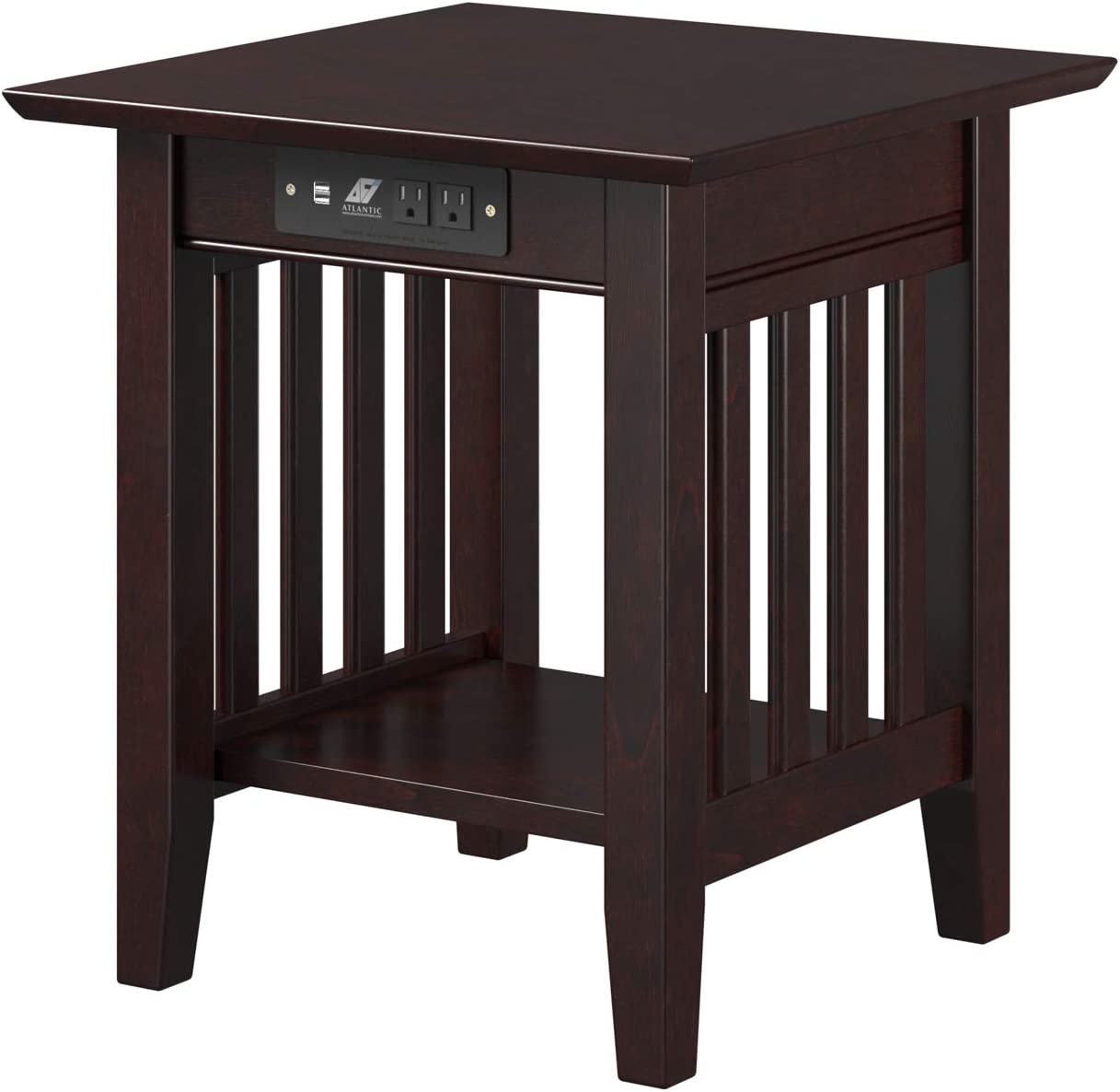 AFI Mission End Table with Charging Station, (20&#34; x 20&#34;), Espresso