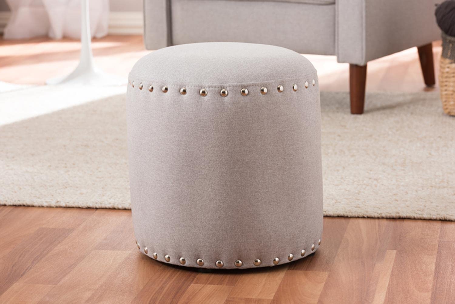 Baxton Studio Rosine Modern and Contemporary Light Grey Fabric Upholstered Nail Trim Ottoman