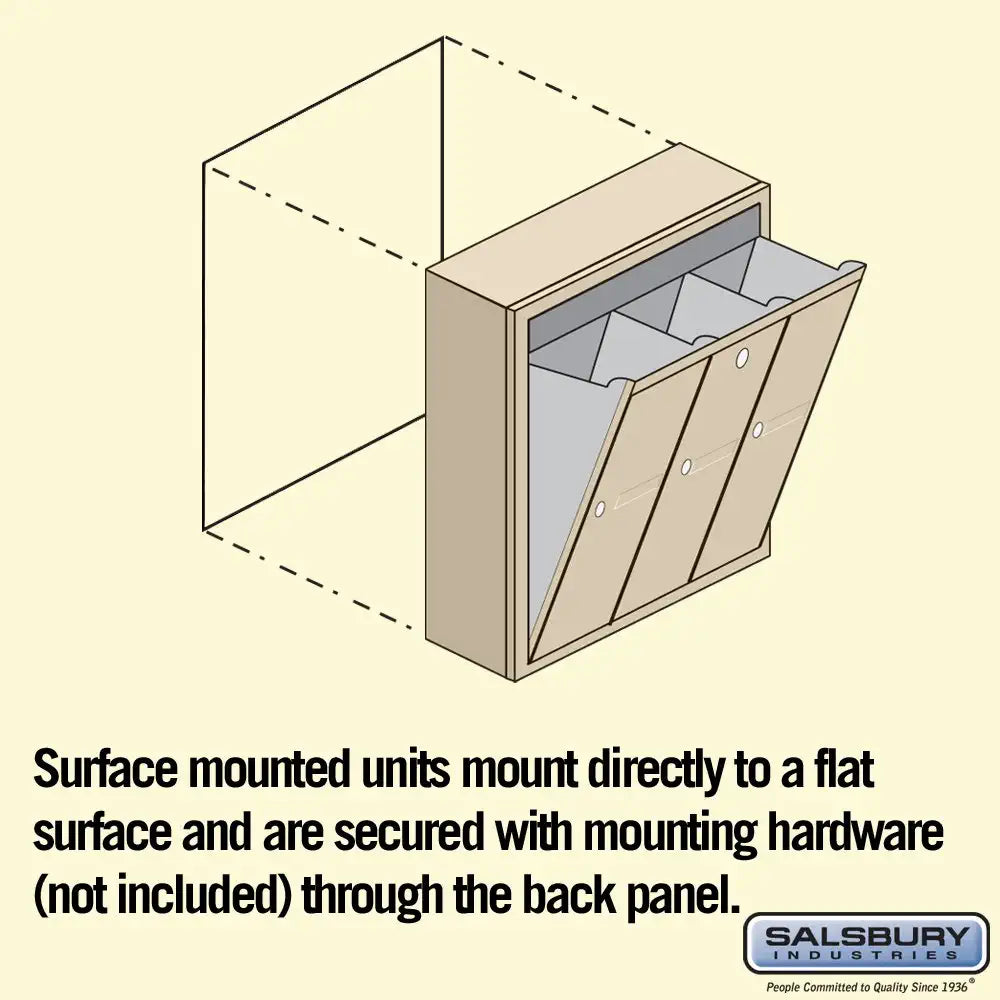 Salsbury Industries 3503SSP Surface Mounted Vertical Mailbox with Master Commercial Lock, Private Access and 3 Doors, Sandstone