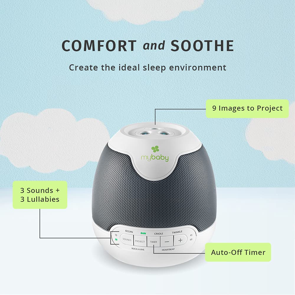 MyBaby, SoundSpa Lullaby - Sounds &amp; Projection, Plays 6 Sounds &amp; Lullabies, Image Projector Featuring Diverse Scenes, Auto-Off Timer Perfect for Naptime, Powered by an AC Adapter, by HoMedics