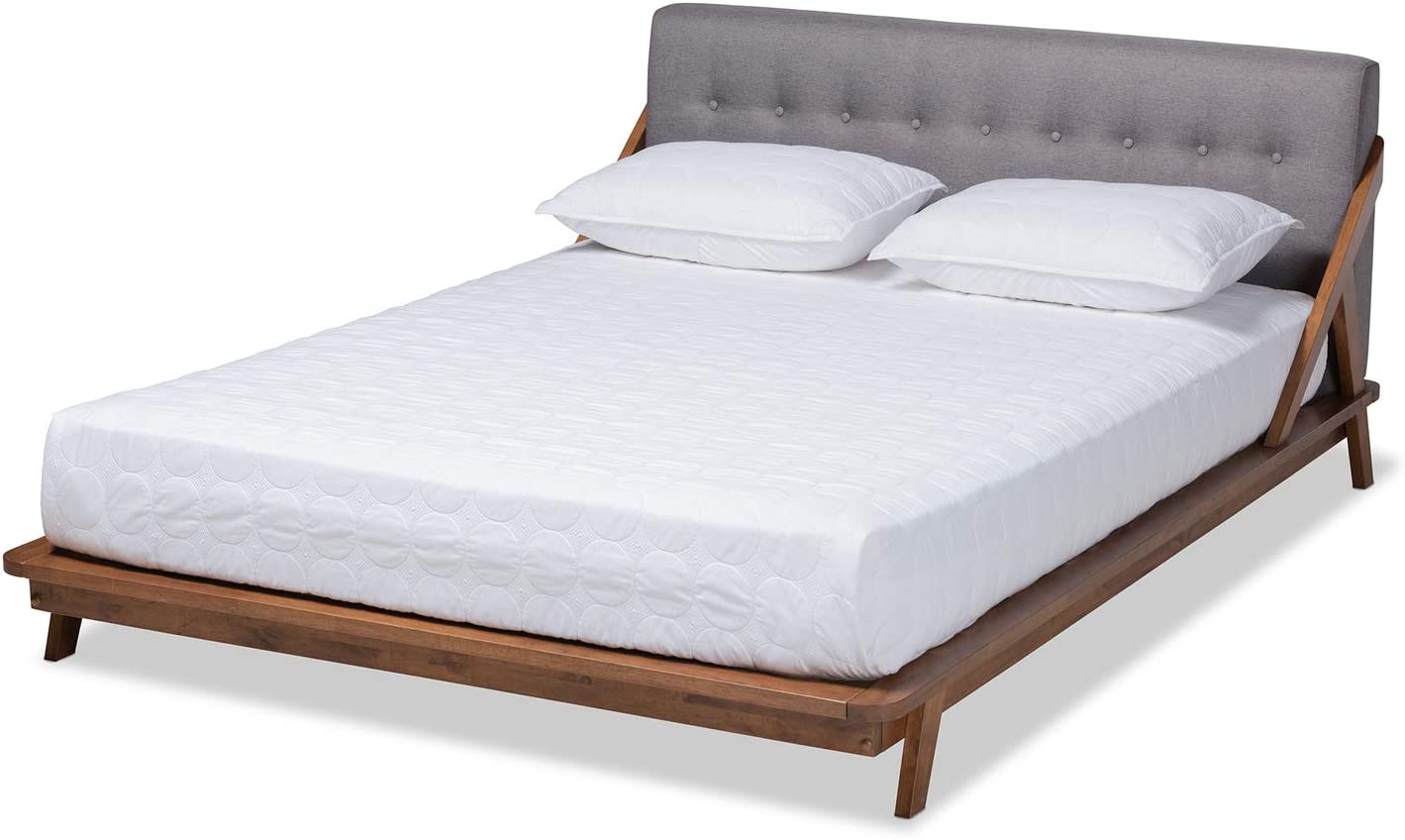 Baxton Studio Sante Mid-Century Modern Grey Fabric Upholstered Wood Full Size Platform Bed