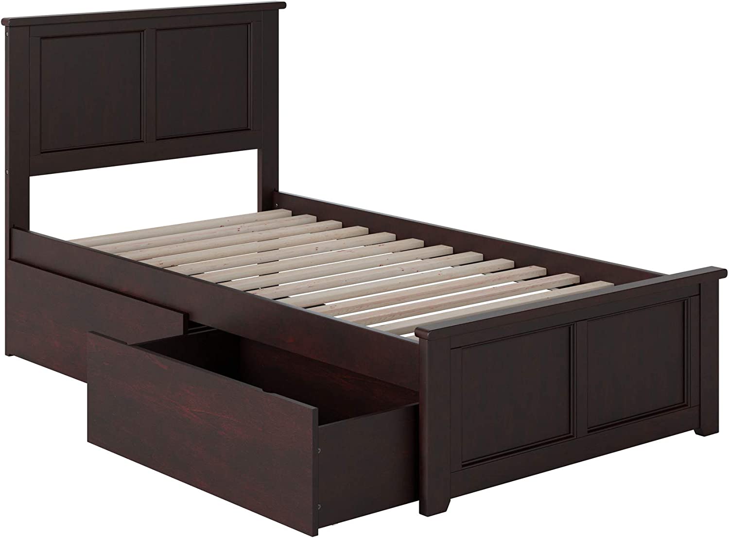 Atlantic Furniture AR8626111 Madison Platform Bed with Matching Foot Board and 2 Urban Bed Drawers, Twin, Espresso