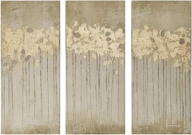 Madison Park Wall Art Living Room Decor - Embelished Gold Foil Triptych Canvas Home Accent Dining, Bathroom Decoration, Ready to Hang Painting for Bedroom, 15&#34; x 35&#34;, Sandy Forest Yellow 3 Piece
