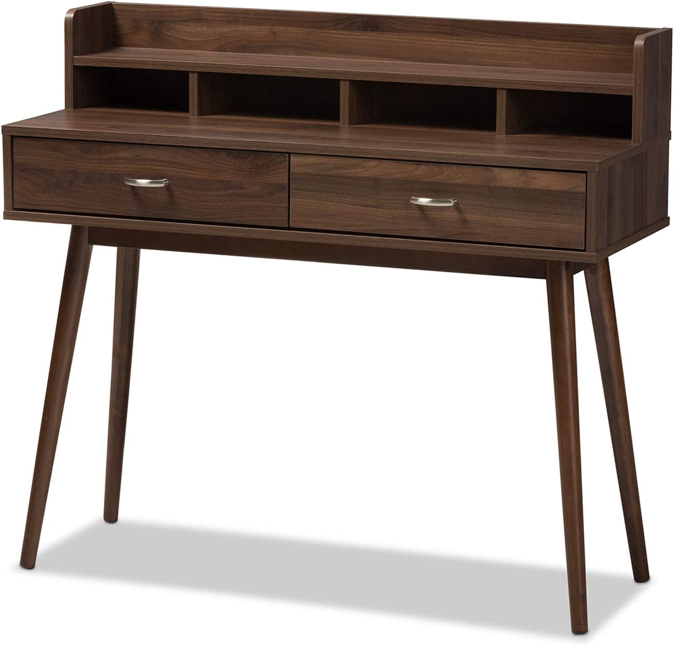 Baxton Studio DISA Mid-Century Modern Walnut Brown Finished 2-Drawer Desk Brown//Medium Wood/Mid-Century/Particle Board/MDF