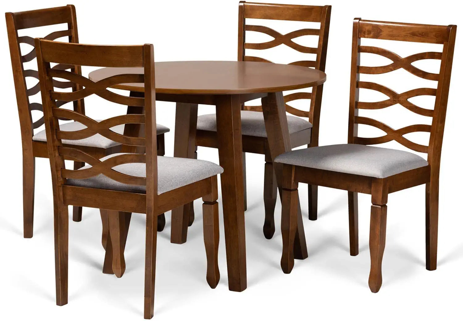Baxton Studio Darina Modern and Contemporary Grey Fabric Upholstered and Walnut Brown Finished Wood 5-Piece Dining Set