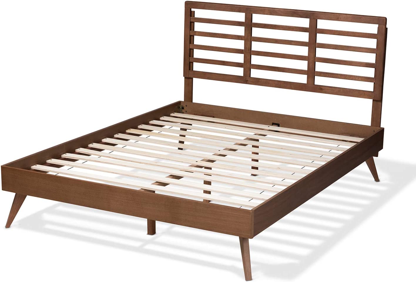 Baxton Studio Calisto Mid-Century Modern Walnut Brown Finished Wood Queen Size Platform Bed