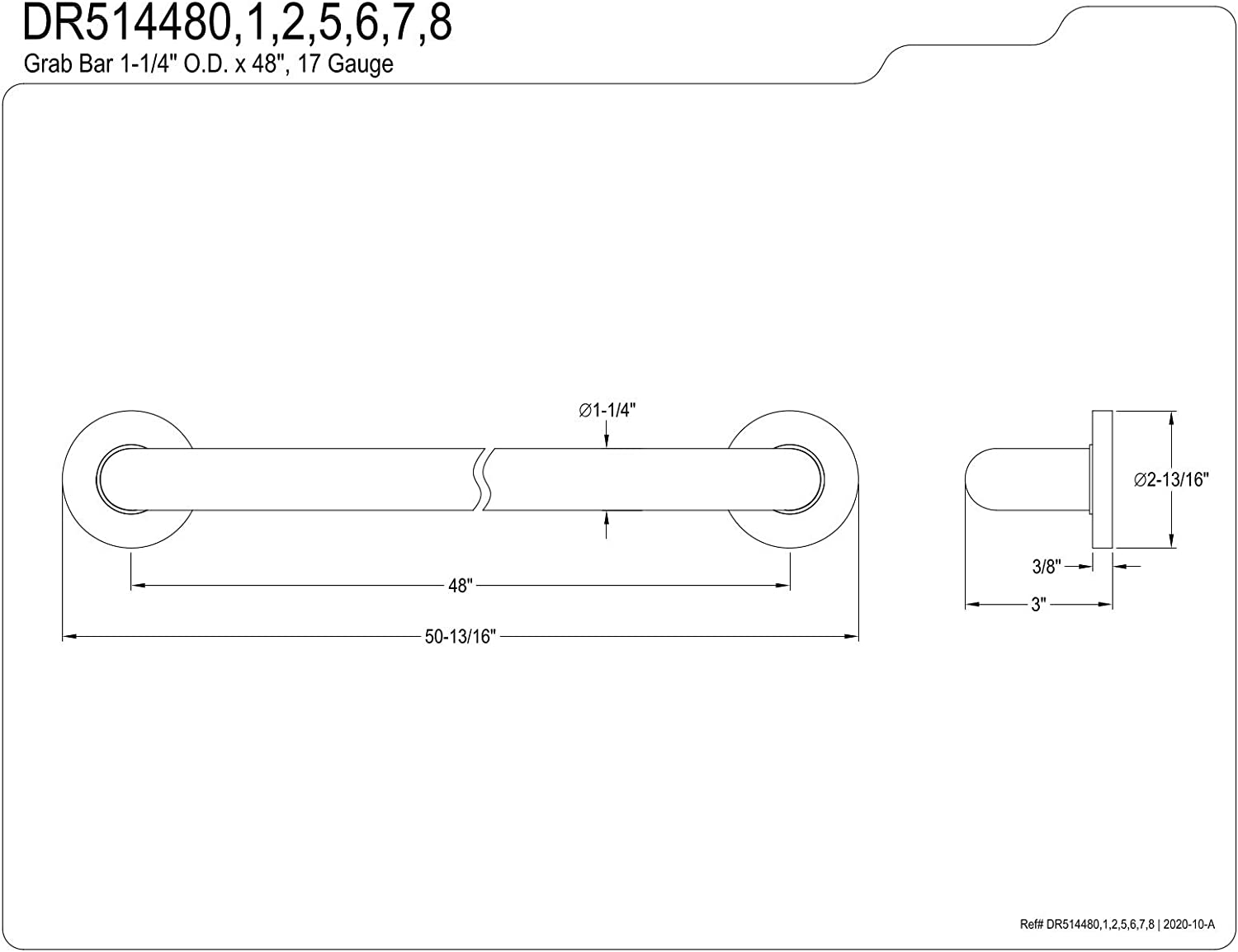 Kingston Brass DR514487 Meridian 48&#34; Grab Bar, 1-1/4&#34; Diameter, Brushed Brass