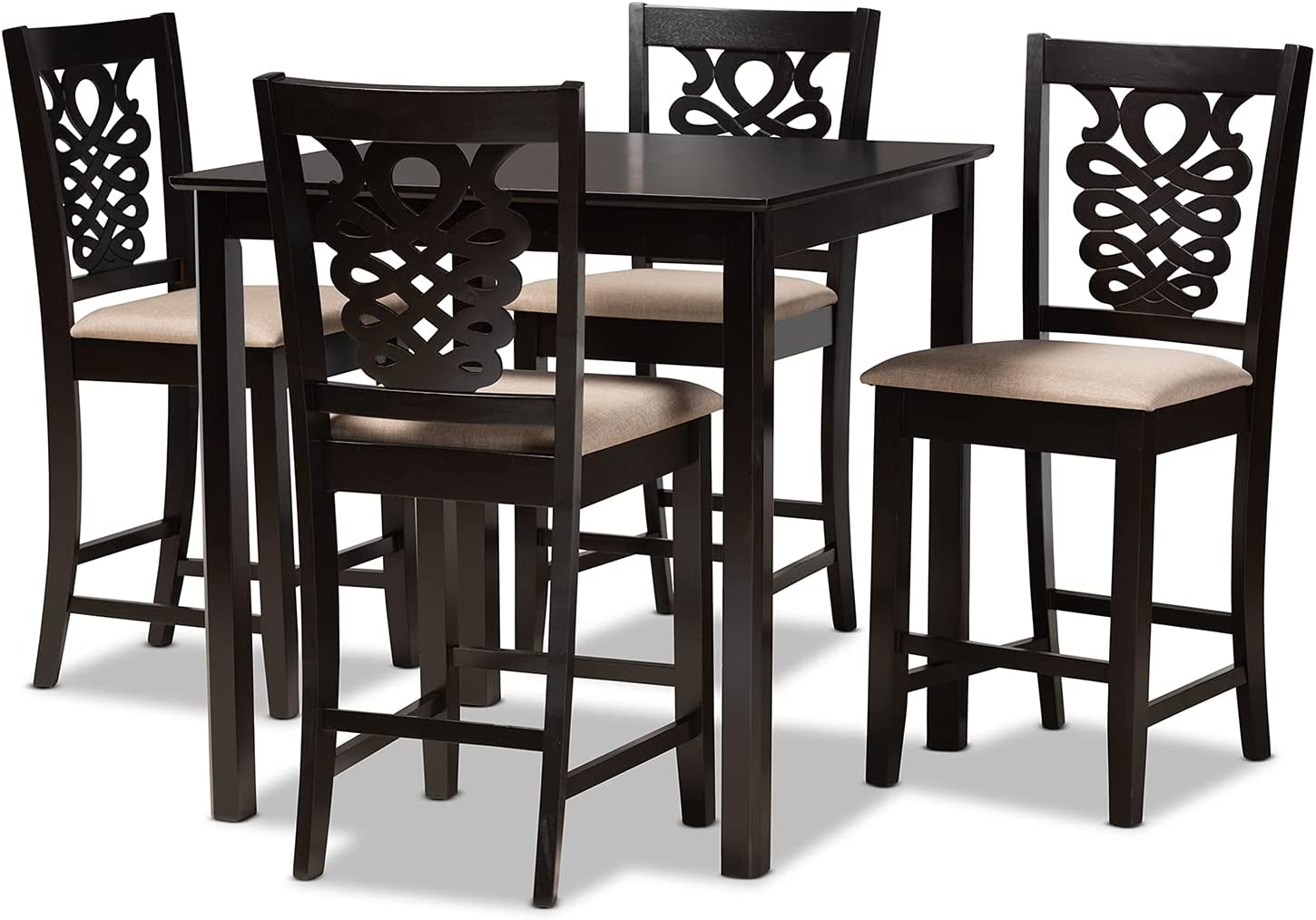 Baxton Studio Gervais Modern and Contemporary Transitional Sand Fabric Upholstered and Dark Brown Finished Wood 5-Piece Pub Set
