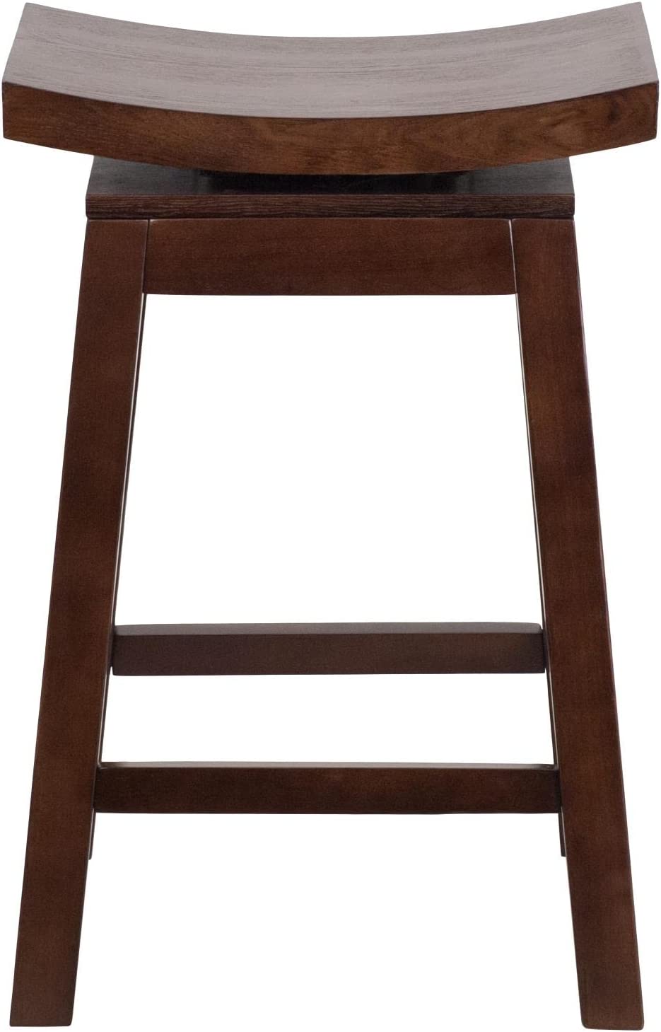 Flash Furniture 26&#39;&#39; High Saddle Seat Cappuccino Wood Counter Height Stool with Auto Swivel Seat Return