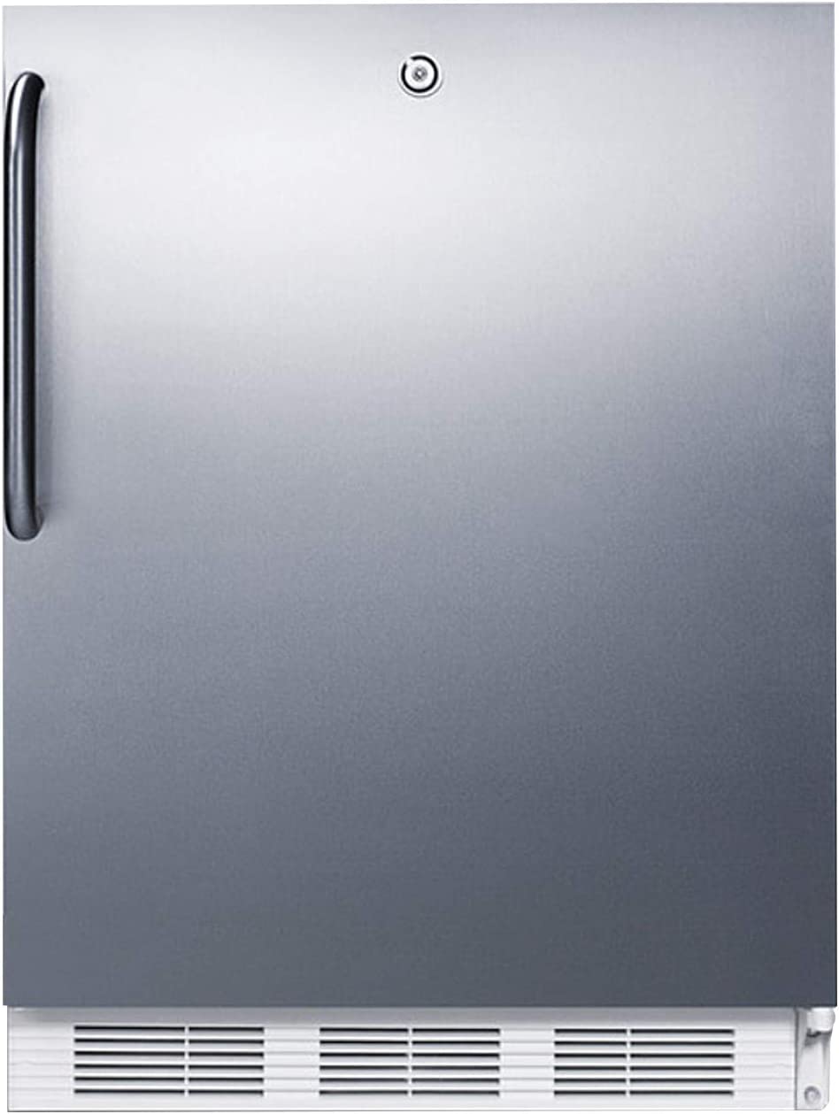 Summit Appliance FF7LWCSS Accucold 24&#34; Wide Built-In All-Refrigerator, 5.5 cu.ft Capacity, Front-mounted Lock, Automatic Defrost, Adjustable Thermostat, Hidden Evaporator, Adjustable Shelves