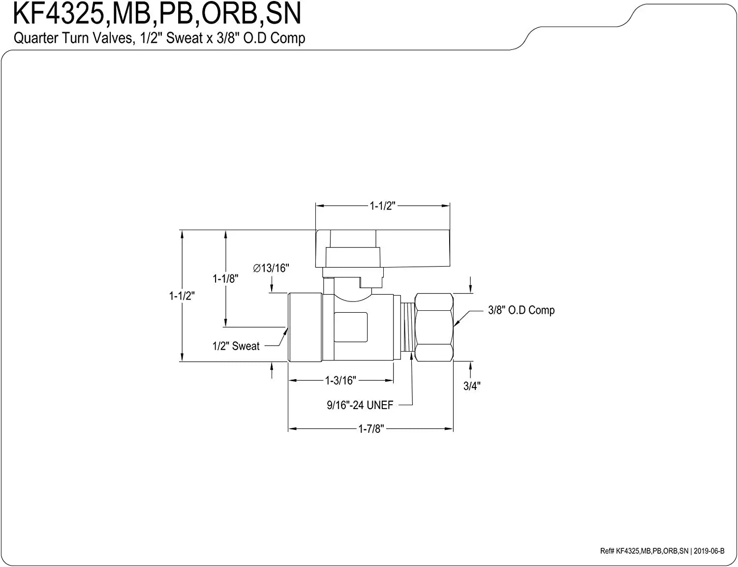 Kingston Brass KF4325SN 1/2 Sweat X 3/8 OD Comp Straight Stop Valve, Brushed Nickel