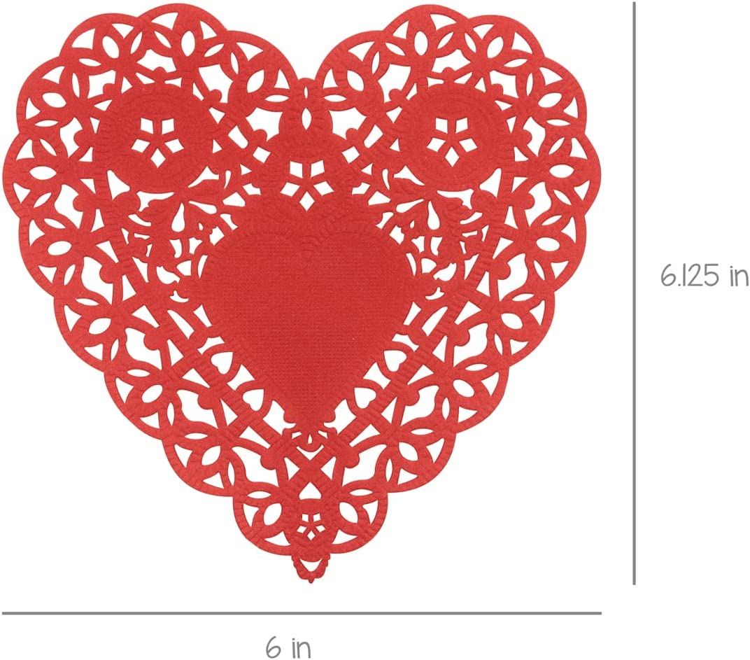 Hygloss Products Heart Paper Doilies – 6 Inch Red Lace Doily for Decorations, Crafts, Parties, 100 Pack