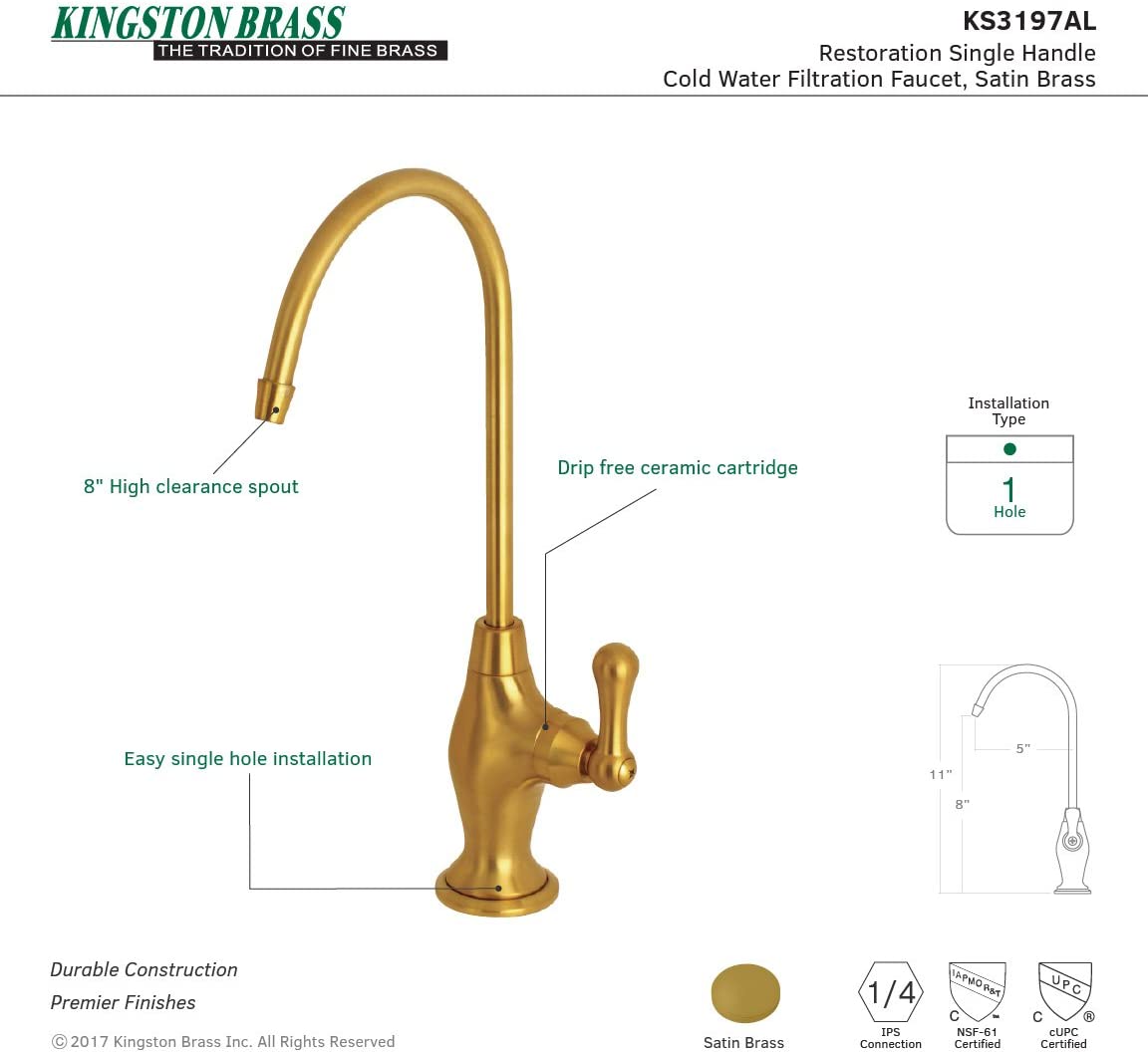 Kingston Brass KS3193AL Restoration Single Handle Water Filtration Faucet, Antique Brass