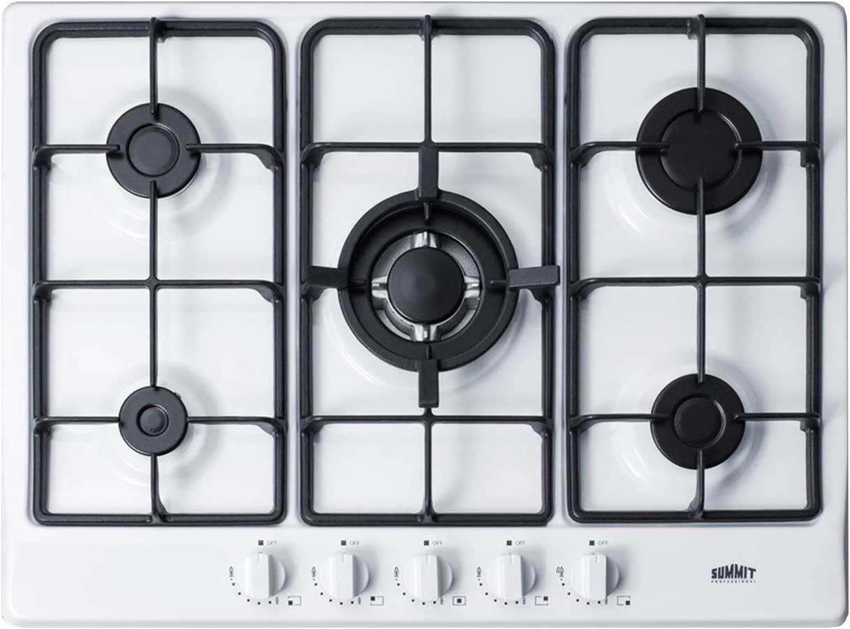 Summit GC5271W 27&#34;&#34; Gas Cooktop with 5 Sealed Burners Wok Ring Continuous Cast Iron Grates in White