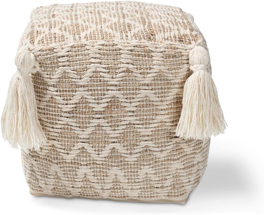 Noland Natural and Ivory Moroccan Inspired Pouf Ottoman