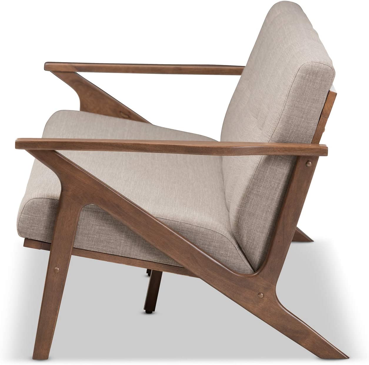 Baxton Studio Bianca 3-Seater Sofa/Mid-Century/Fabric Polyester 100%&#34;/Rubber Wood/Light Grey/Walnut Brown