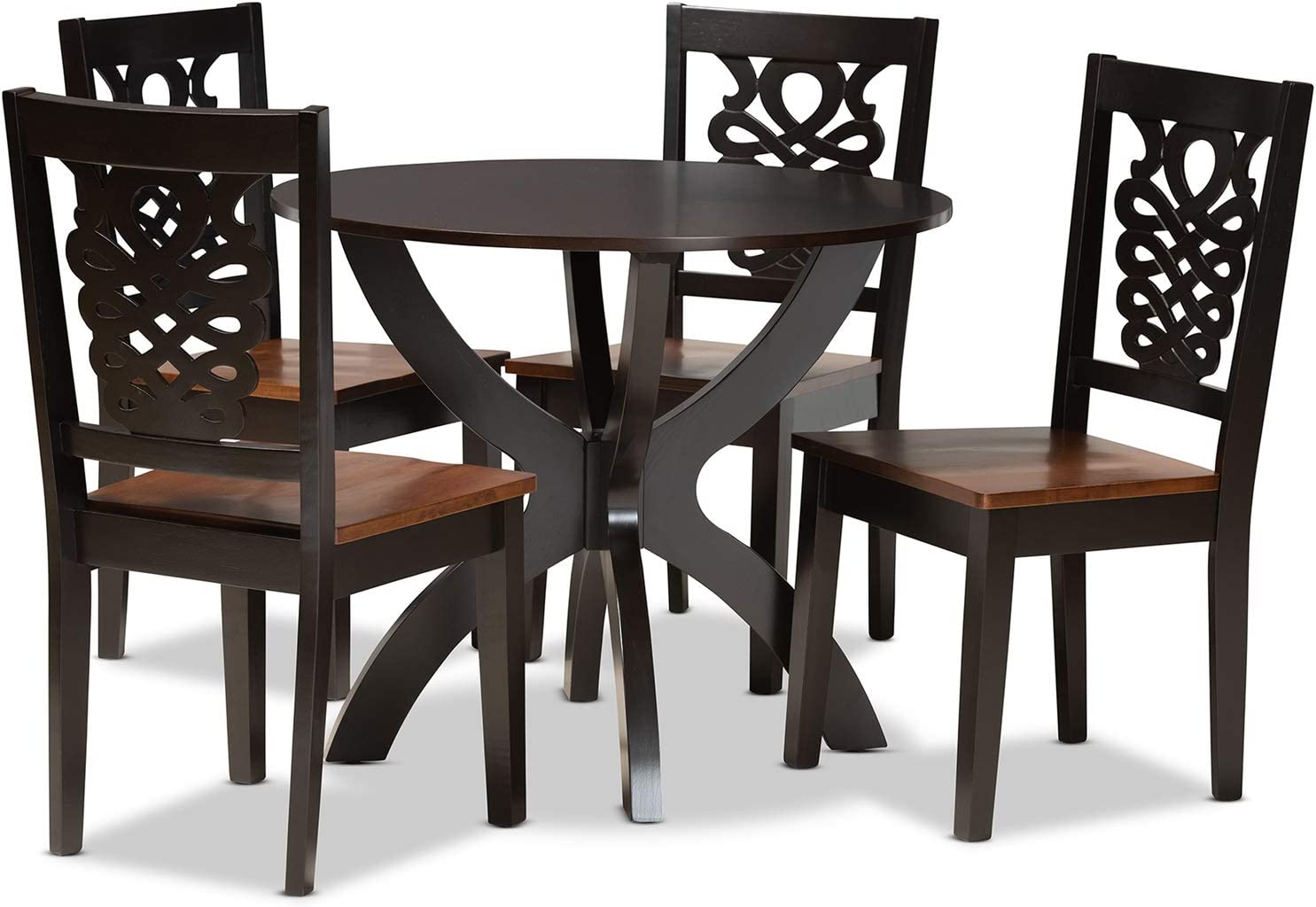 Baxton Studio Wanda Modern and Contemporary Transitional Two-Tone Dark Brown and Walnut Brown Finished Wood 5-Piece Dining Set