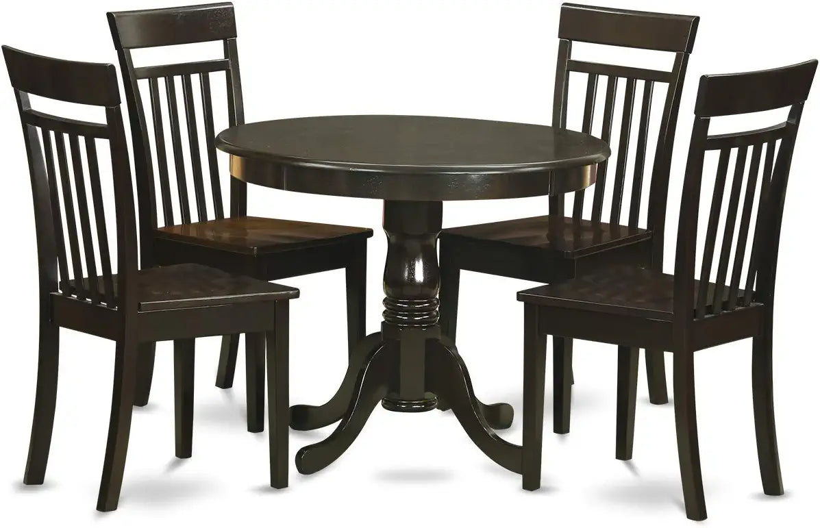 East West Furniture Kitchen Table Set- 4 Great dining room chairs - A Gorgeous Dinner Table- Wooden Seat and Cappuccino Wood Kitchen Table