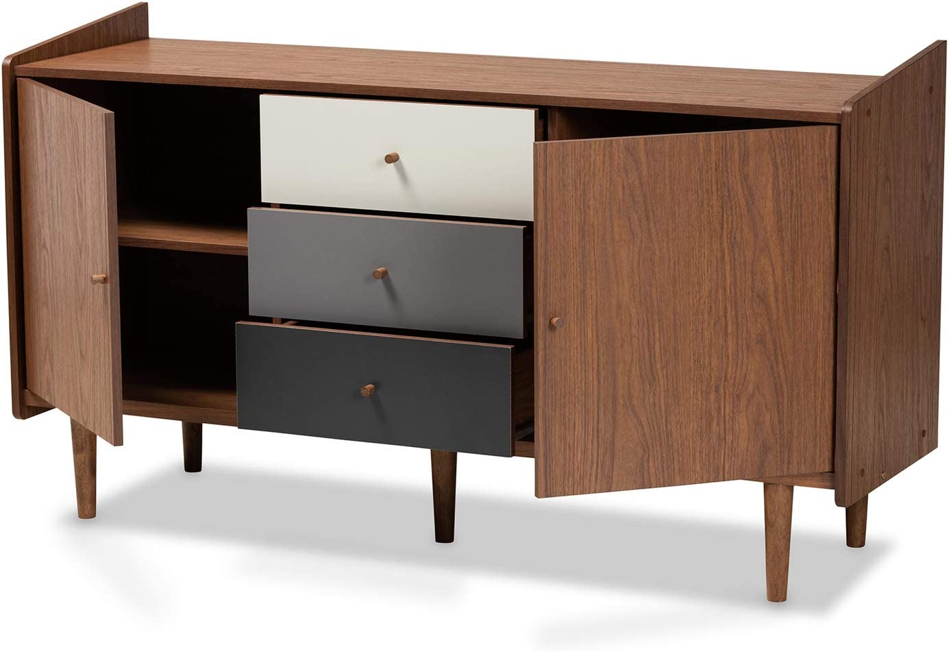 Baxton Studio Halden Mid-Century Modern Multicolor Walnut Brown and Grey Gradient Finished Wood 2-Door Dining Room Sideboard Buffet