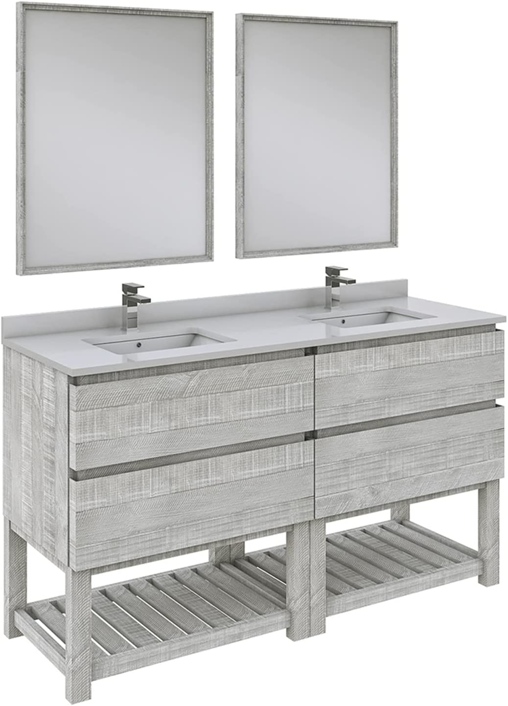 Fresca Formosa 60&#34; Floor Standing Double Sink Modern Bathroom Vanity w/Open Bottom &amp; Mirrors in Ash