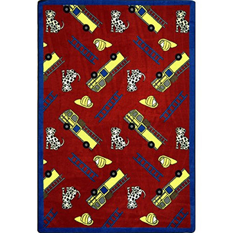 Joy Carpets Playful Patterns Childrens Hook and Ladder Area Rug, Red, 54 x 78