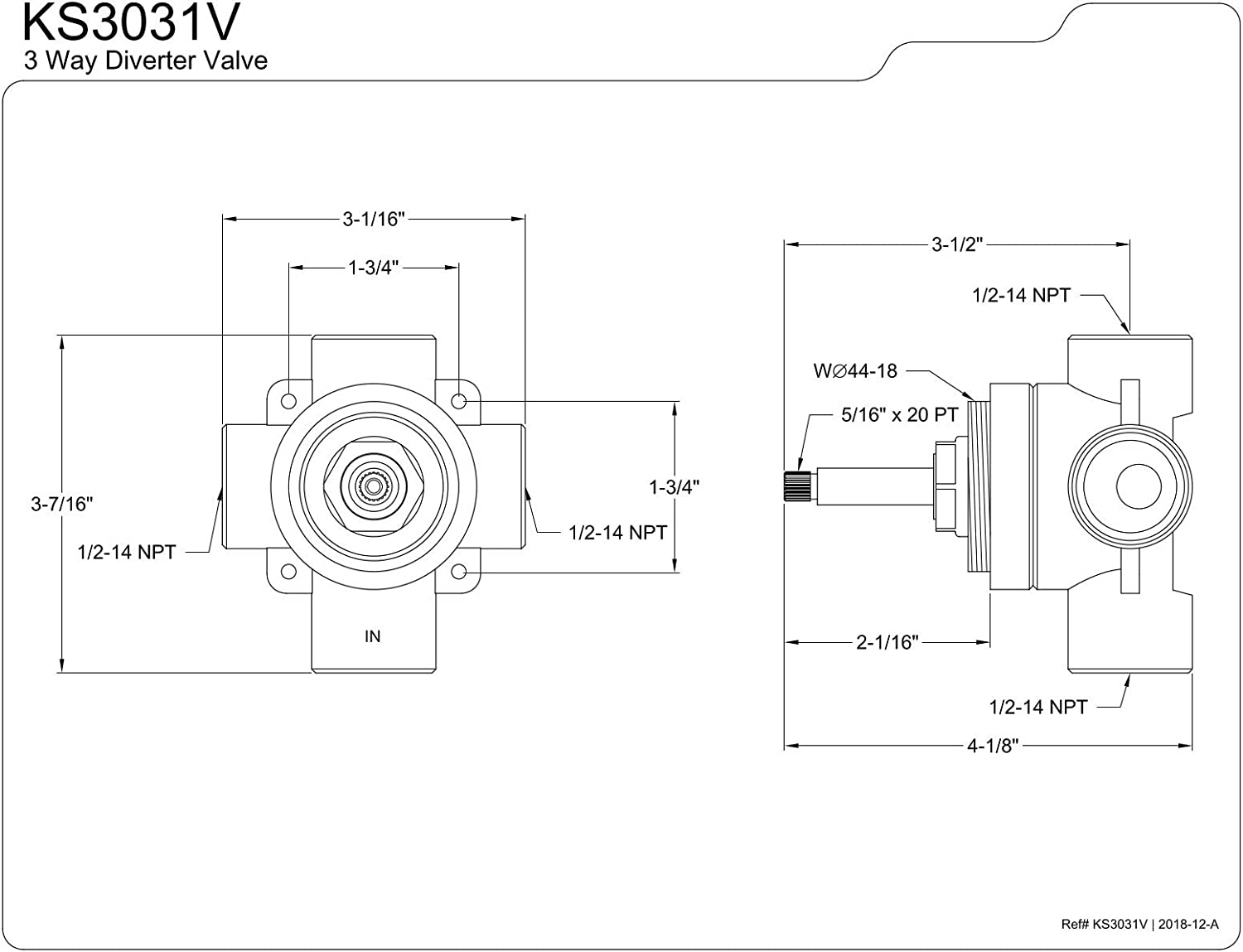 Kingston Brass KS3031V 3 Way Tub &amp; Shower Diverter Valve