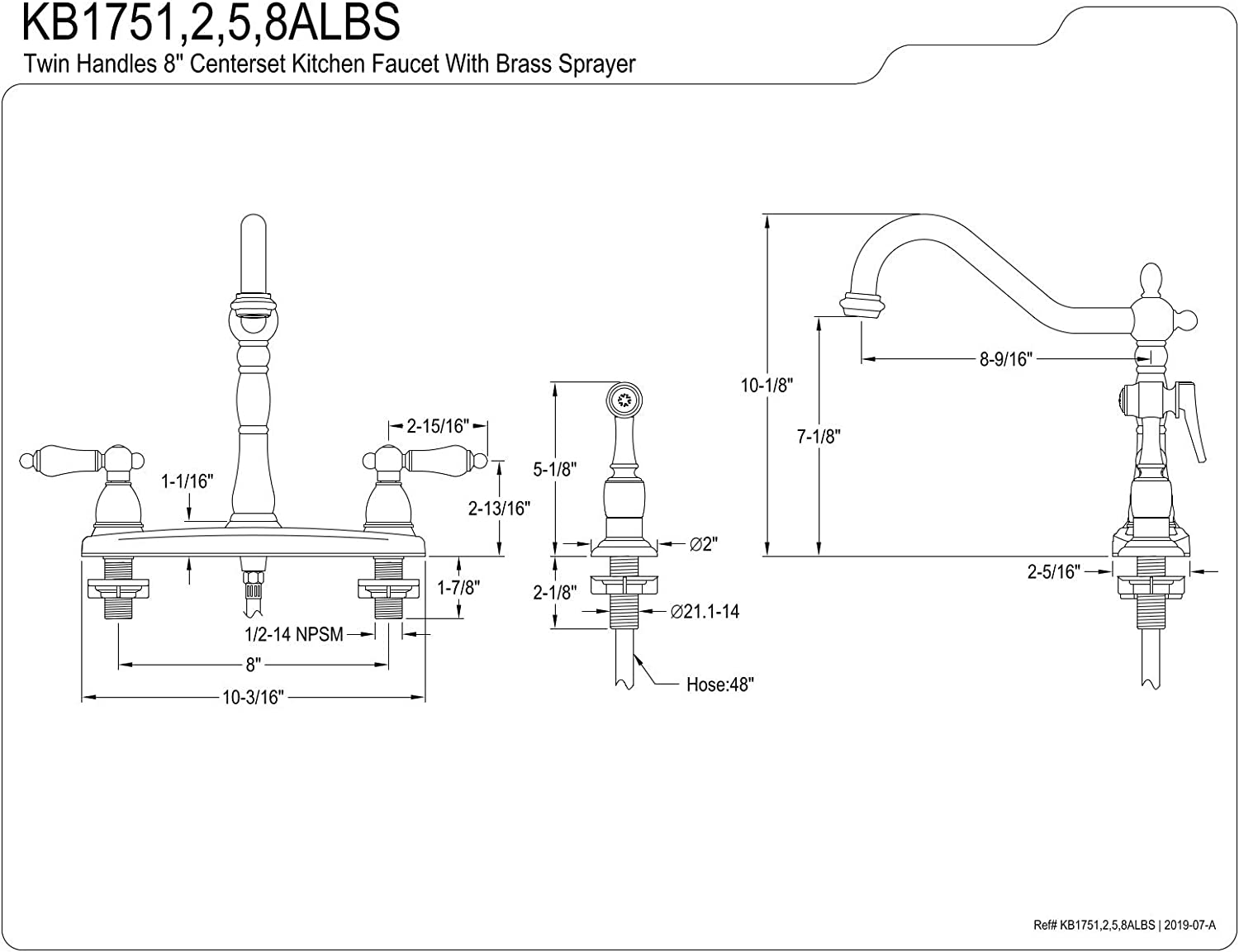 Kingston Brass KB1758ALBS Heritage 8-Inch Centerset Kitchen Faucet, Brushed Nickel